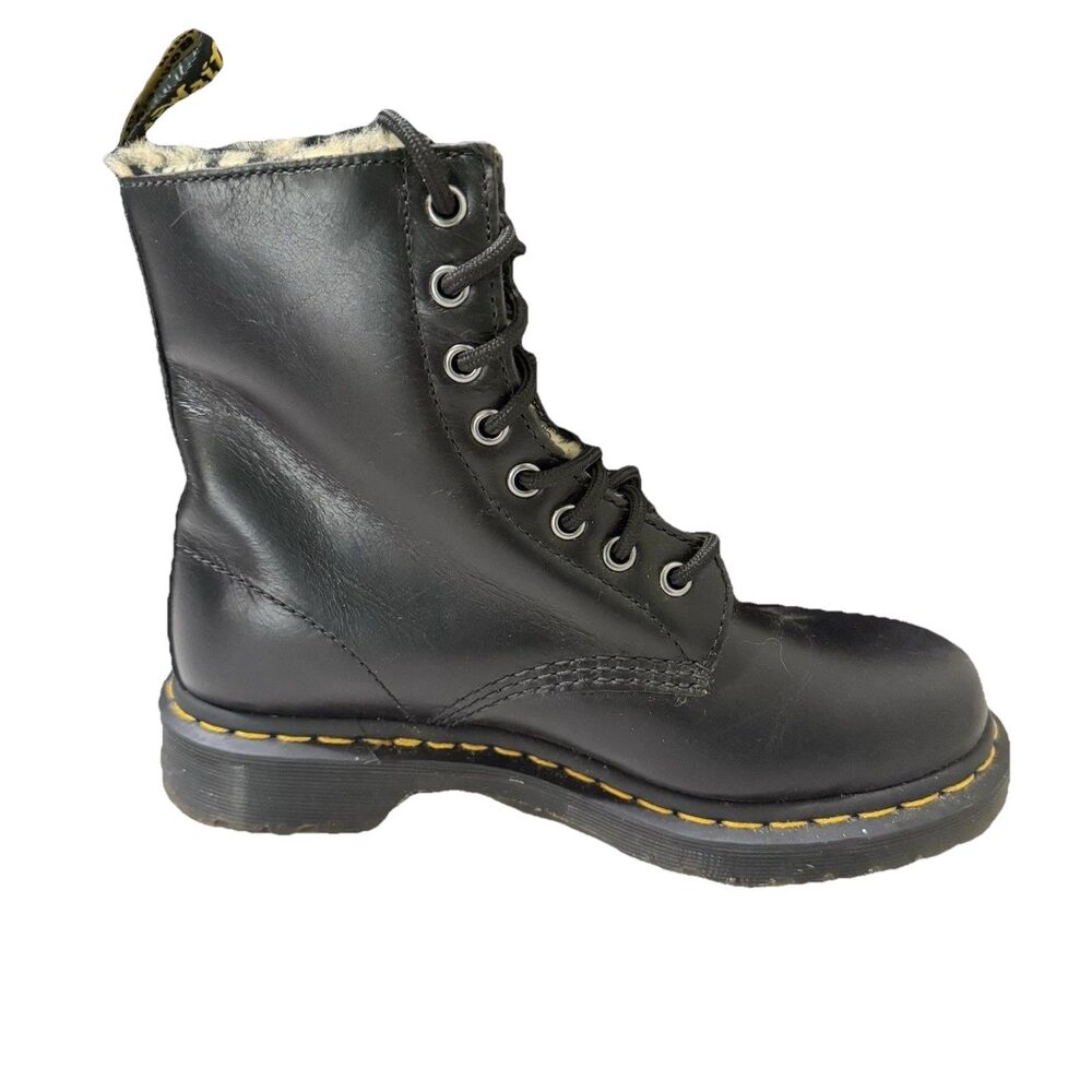 Dr Martens 1460 Serena Black Leopard Faux Fur  Combat Boots Women’s 7 Lace Up - Picture 6 of 11